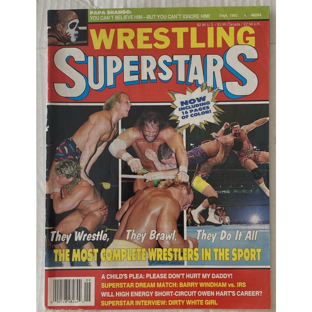 Vtg Wrestling Superstars Magazine Sept 1992 Owen Hart Barry Windham Papa Shango